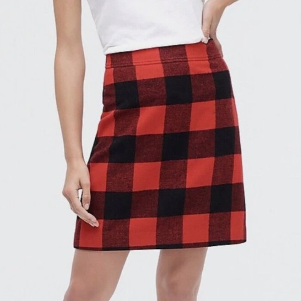 J. Crew Skirt Women's Red Buffalo Plaid Wool Blend